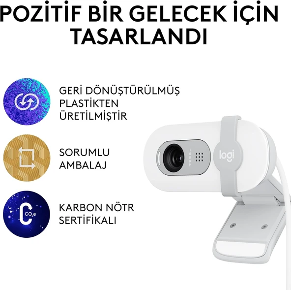 Logitech Brio 100 Beyaz Full HD 1080P Mikrofonlu Webcam OUTLET - 2