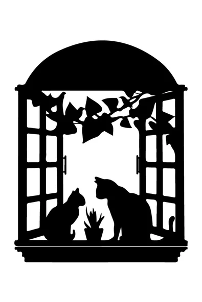 Penceredeki Kedi Aşkı Duvar Dekor Sticker 45 X 60 Cm