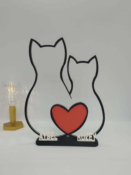 Sevgi Dolu Kediler 3D Baskılı Dekor Sevgililer Günü veya Yıldönümleri için Romantik Hediye - 5