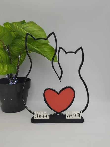 Sevgi Dolu Kediler 3D Baskılı Dekor Sevgililer Günü veya Yıldönümleri için Romantik Hediye - 2
