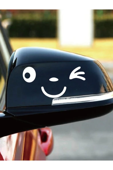 Sevimli Gülen İkonometre Oto Dikiz Aynası özel yeni sticker Beyaz 15*14 Cm