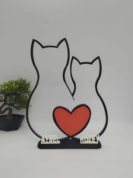 Sevgi Dolu Kediler 3D Baskılı Dekor Sevgililer Günü veya Yıldönümleri için Romantik Hediye - 4