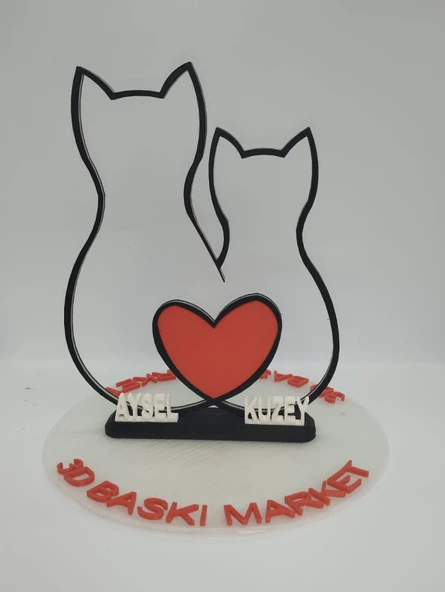 Sevgi Dolu Kediler 3D Baskılı Dekor Sevgililer Günü veya Yıldönümleri için Romantik Hediye - 7