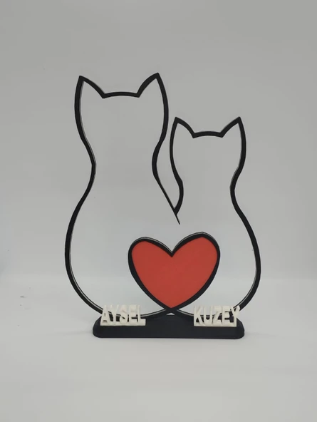 Sevgi Dolu Kediler 3D Baskılı Dekor Sevgililer Günü veya Yıldönümleri için Romantik Hediye - 6