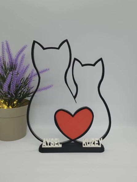 Sevgi Dolu Kediler 3D Baskılı Dekor Sevgililer Günü veya Yıldönümleri için Romantik Hediye - 3