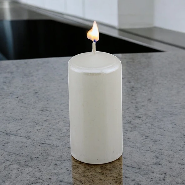 Baton Mum Metalik Kaplama Beyaz Silindir Dekoratif Mumu Kandil Hediyelik Mumlar Şamdan Kokusuz 8 cm - 2