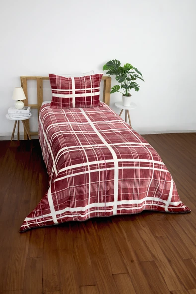 2 Parça Woolly Tek Kişilik Battaniye Yatak Örtüsü Seti - Bordo - 5
