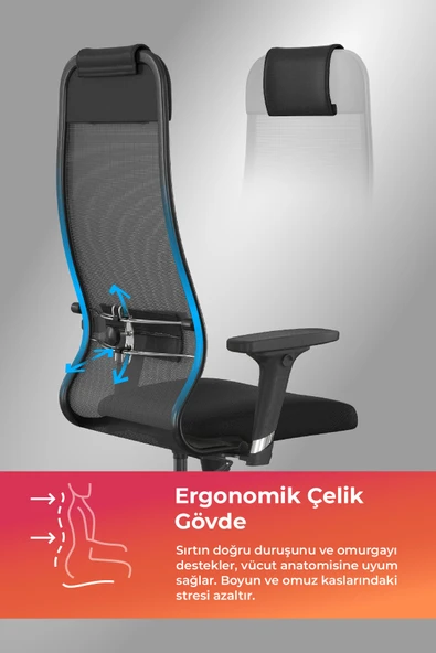 Metta Ergolife Sit 10 Ergonomik Fileli Yönetici Koltuğu / Ofis Sandalyesi  - 13E.D.1.2A2 - 2