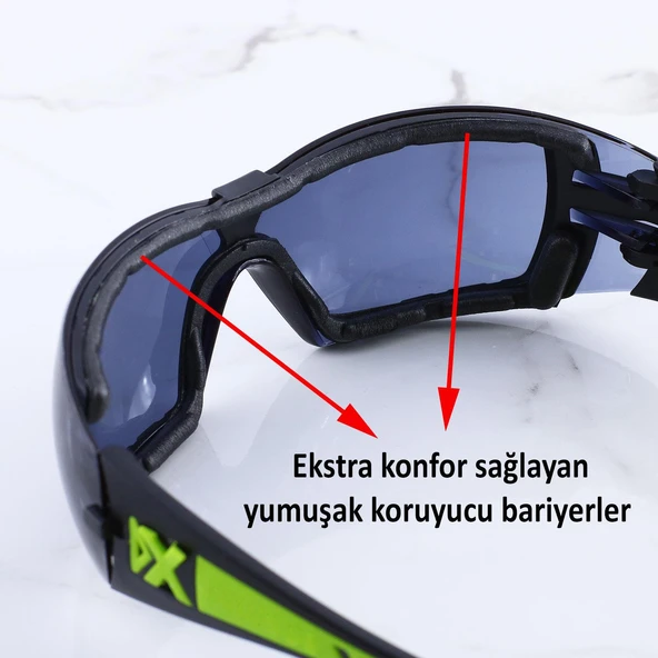 İş Güvenlik Gözlüğü Buğulanmaz Lazer UV Koruyucu Toz Korumalı Füme Gözlük Silikon Kulaklık - 4