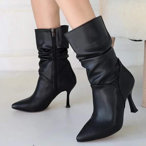 Jeria Siyah Cilt Topuklu Çizme - Resim 4