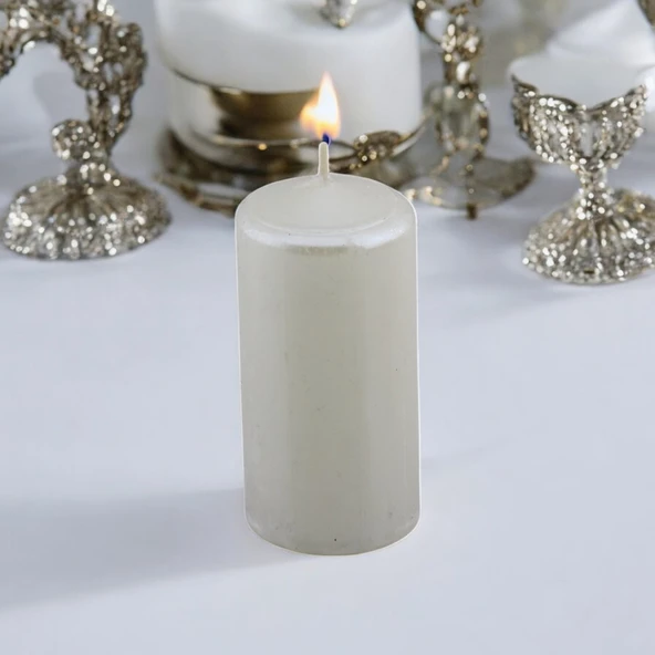Baton Mum Metalik Kaplama Beyaz Silindir Dekoratif Mumu Kandil Hediyelik Mumlar Şamdan Kokusuz 8 cm - 4