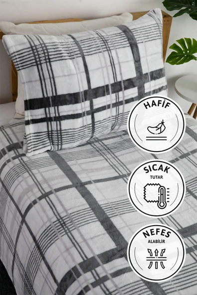 2 Parça Woolly Tek Kişilik Battaniye Yatak Örtüsü Seti - Gri