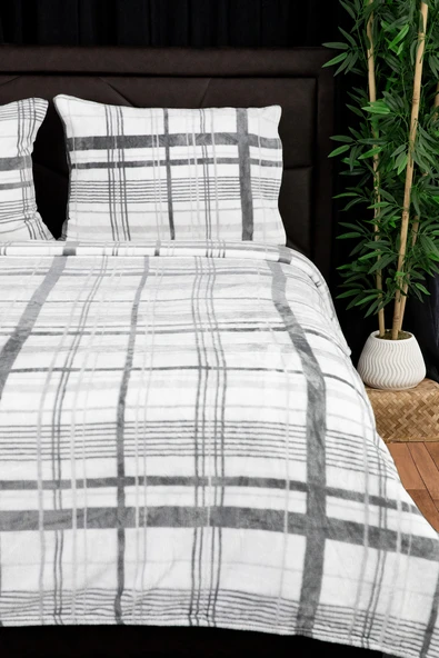 3 Parça Woolly Çift Kişilik Battaniye Yatak Örtüsü Seti - Gri - 5