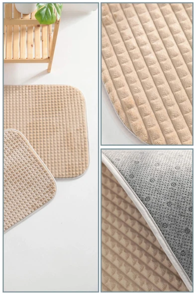 Piramit Süngerli Kaymaz Taban 2li Banyo Paspas Takımı - Vizon - Resim 2