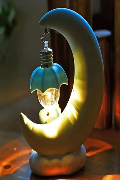 Ay Şekilli LED Gece Lambası - Bebek ve Çocuk Odası Masaüstü Işıklı Dekoratif 14 CM - 4