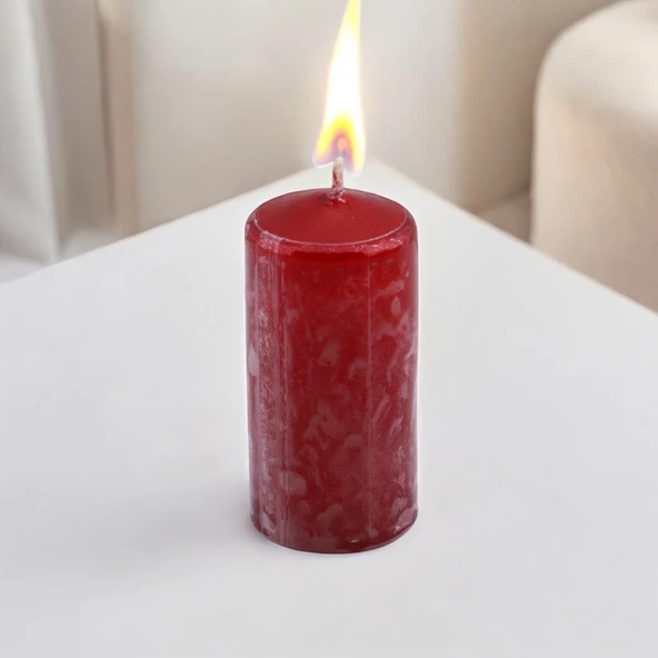 Baton Mum Metalik Kaplama Kırmızı Silindir Dekoratif Mumu Kandil Hediyelik Mumlar Şamdan Kokusuz 8cm - 6