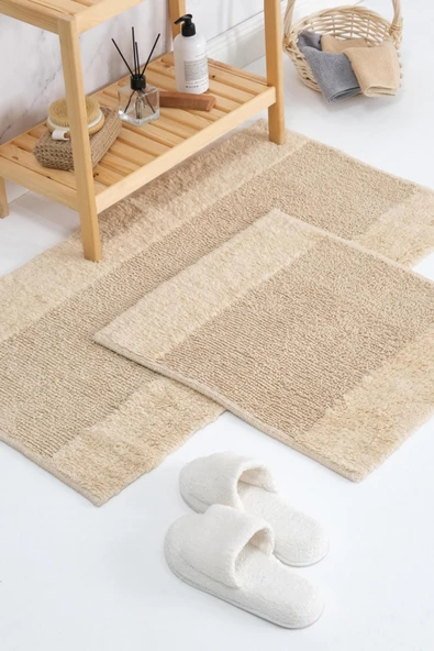 İva Home Tufting %100 Natural Pamuk 2li Banyo Paspas Takımı - Vizon