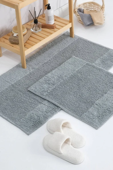 İva Home Tufting %100 Natural Pamuk 2li Banyo Paspas Takımı - Antrasit