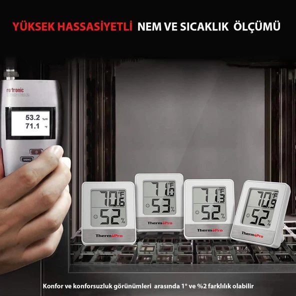 ThermoPro TP49W Mini İç Mekan Dijital Isı ve Nem Ölçer Termometre 6 Adet - 4