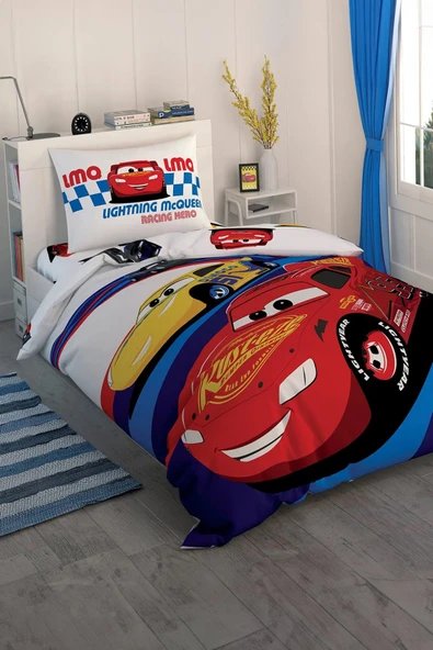 Taç Lisanslı Disney Cars Race Lisanslı Tek Kişilik Nevresim Takımı