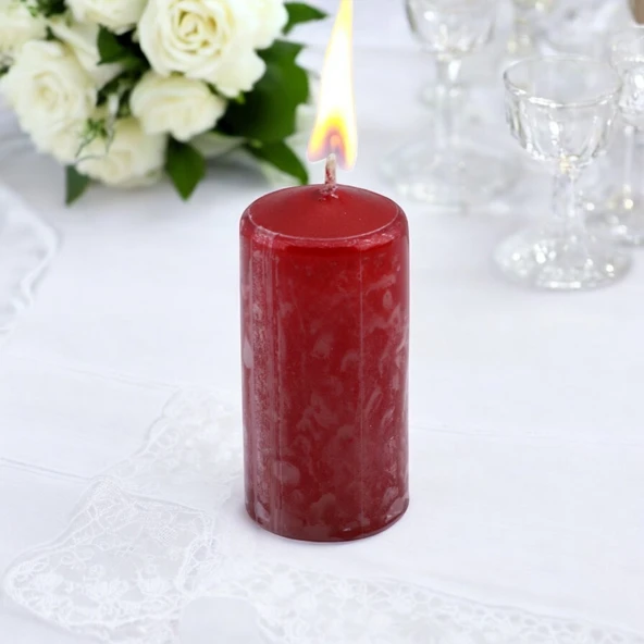 Baton Mum Metalik Kaplama Kırmızı Silindir Dekoratif Mumu Kandil Hediyelik Mumlar Şamdan Kokusuz 8cm - 5