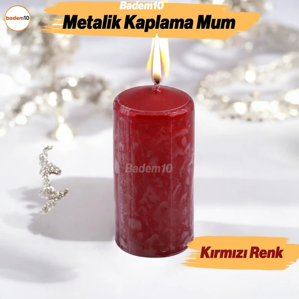 Baton Mum Metalik Kaplama Kırmızı Silindir Dekoratif Mumu Kandil Hediyelik Mumlar Şamdan Kokusuz 8cm