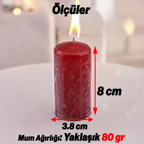 Baton Mum Metalik Kaplama Kırmızı Silindir Dekoratif Mumu Kandil Hediyelik Mumlar Şamdan Kokusuz 8cm - 3