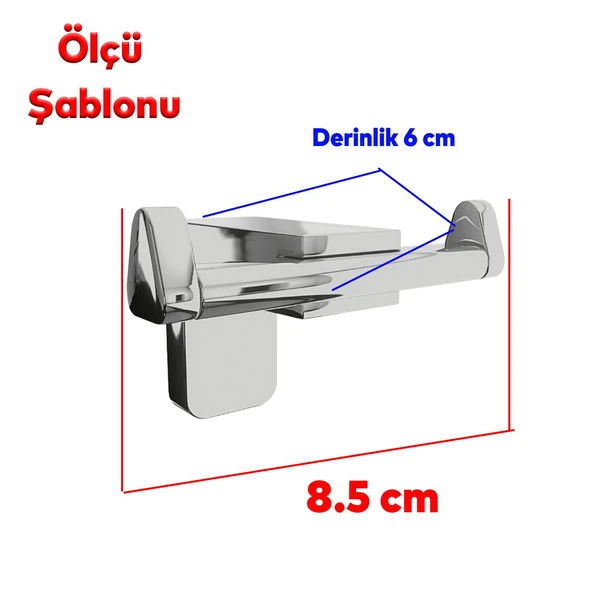Banyo Bornoz Havlu Asma Askısı Lavabo Çatal 2'li Metal Sağlam Aparat Krom Askılık Vidalı - 3