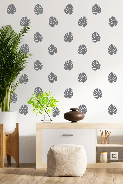 Gri Yaprak Desenli Dekoratif Duvar özel yeni sticker Çıkarma Tek Boy