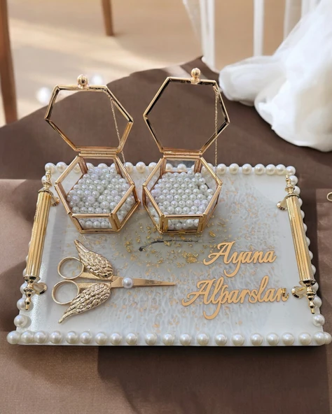 Noa Gold İncili Söz Nişan Tepsisi  BRONZ