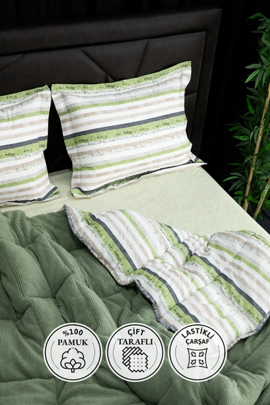 Oso Blanco Sherpa Çift Kişilik Comforter Uyku Seti - Çağla Yeşili