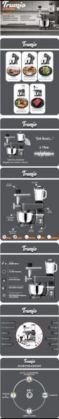 Trumio SM1503BMLF 6.2 lt Gri Çok İşlevli Hamur Yoğurma Kıyma Çekme Blender Makinesi - 5