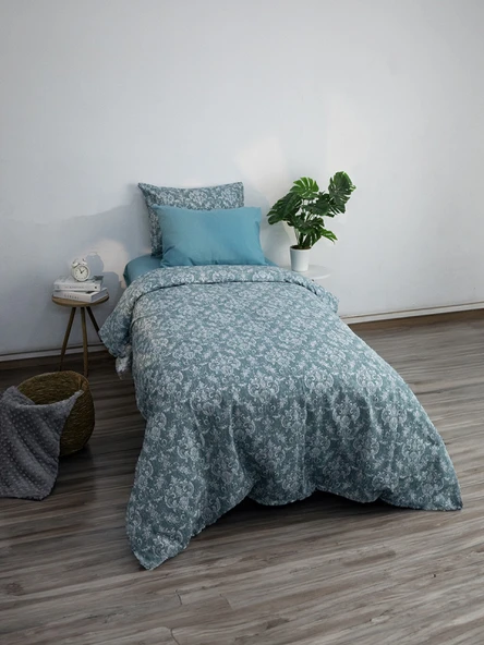 Favora Sarmal Lastikli Çarşaflı Tek Kişilik Nevresim Takımı - Yeşil - Resim 3