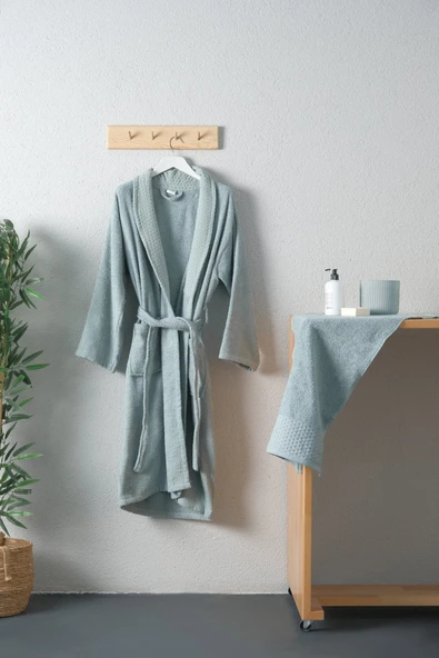 Tuwa Unisex Pamuklu L Beden Tekli Bornoz Seti - Mint Yeşili