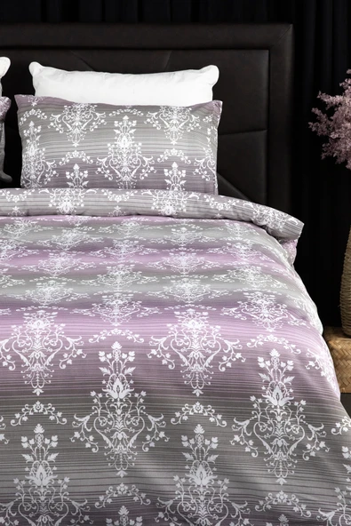 Nova Lastikli Çarşaflı Çift Kişilik Nevresim Takımı - Mor - Resim 3