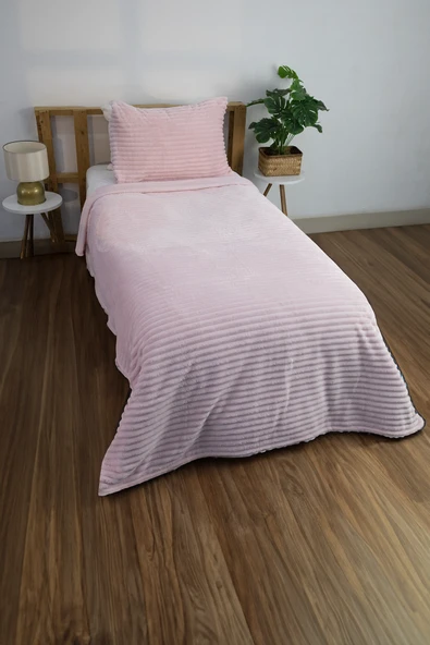 Linda 2 Parça Tek Kişilik Battaniye Seti - Pudra - Resim 4