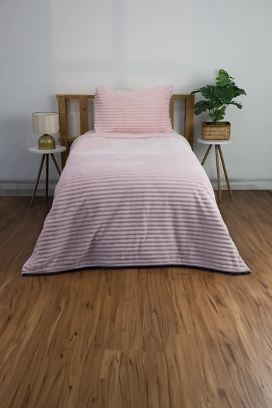 Linda 2 Parça Tek Kişilik Battaniye Seti - Pudra - Resim 2