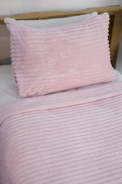 Linda 2 Parça Tek Kişilik Battaniye Seti - Pudra - Resim 3