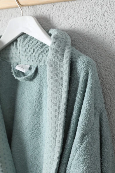 Tuwa Unisex Pamuklu L Beden Tekli Bornoz Seti - Mint Yeşili - 4