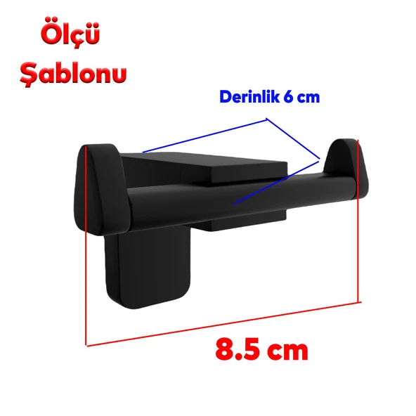 Banyo Bornoz Havlu Lavabo Çatal 2'li Metal Sağlam Aparat Siyah Askılık Asma Askı Vidalı - 2