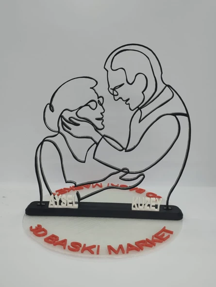 Kişiselleştirilmiş Çift Silüeti 3D Baskılı Dekor Özel Günler İçin Yürek Isıtan Kişiye Özel Hediye - 7