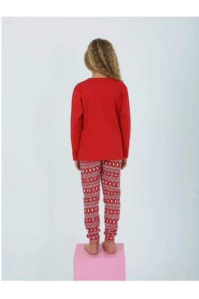 Kız Çocuk Uzun Kollu %100 Pamuklu Pijama Takımı 6/9 Yaş - 4