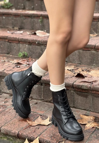 Yuran Siyah Cilt Bağcıklı Bot - Resim 2