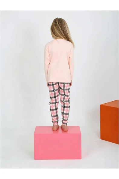 Kız Çocuk Uzun Kollu %100 Pamuklu Düğmeli Pijama Takımı 6/9 Yaş - 3