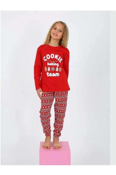 Kız Çocuk Uzun Kollu %100 Pamuklu Pijama Takımı 6/9 Yaş