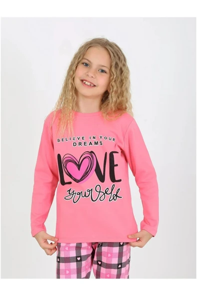 Kız Çocuk Uzun Kollu %100 Pamuklu Düğmeli Pijama Takımı 6/9 Yaş