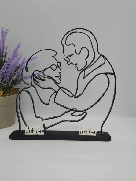 Kişiselleştirilmiş Çift Silüeti 3D Baskılı Dekor Özel Günler İçin Yürek Isıtan Kişiye Özel Hediye - 3