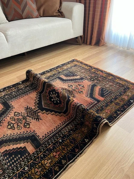 95 x 158 cm Antik Türk Halısı, Nostaljik Uşak Halısı, El Yapımı Yıkanabilir Yün Halı, Vintage Tutkunları İçin Ev Dekoru - 9