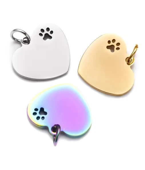 Kişiye Özel Kalp Model Patili Çelik Kedi Köpek Künyesi