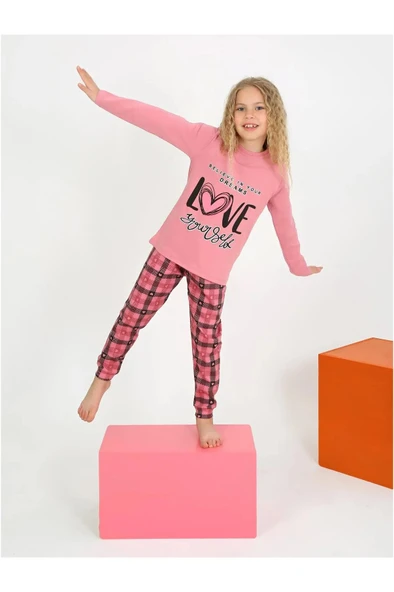 Kız Çocuk Uzun Kollu %100 Pamuklu Düğmeli Pijama Takımı 6/9 Yaş - 3